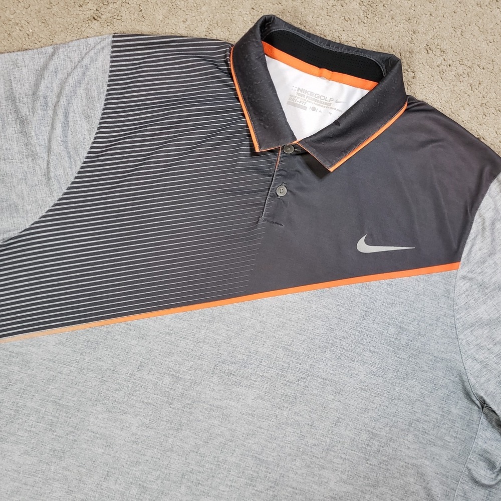 Nike Golf Polo Shirt XL Gray Orange Tour Performance Yorba Linda Country Club